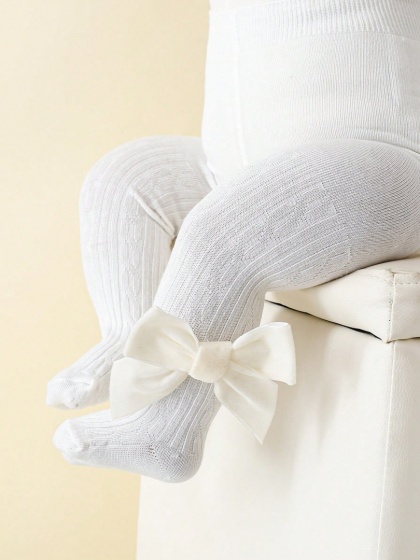 1 para legginsów z bocznym kokardką dla dziewczynek w wieku 1-3 lat, miękkie, elastyczne spodnie z bawełny dla niemowląt,