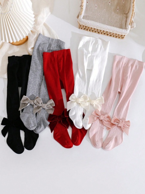 1 para legginsów z bocznym kokardką dla dziewczynek w wieku 1-3 lat, miękkie, elastyczne spodnie z bawełny dla niemowląt,