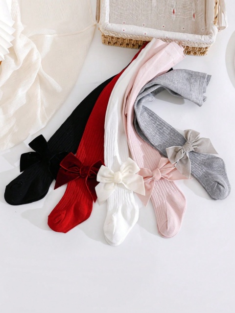 1 para legginsów z bocznym kokardką dla dziewczynek w wieku 1-3 lat, miękkie, elastyczne spodnie z bawełny dla niemowląt,