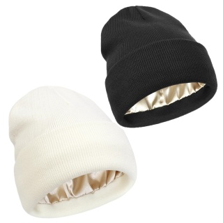 Unisexowa czapka beanie z satynową podszewką dla kobiet, zimowa czapka z jedwabną podszewką, luźna, ciepła