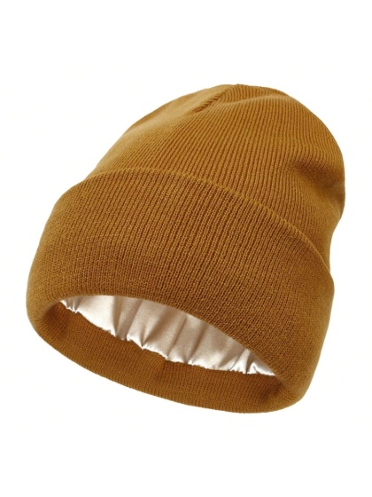 Unisexowa czapka beanie z satynową podszewką dla kobiet, zimowa czapka z jedwabną podszewką, luźna, ciepła,