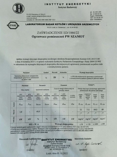 Piec Piecyk SZAMOTOWY Koza ZEUS - ATEST Owczarek