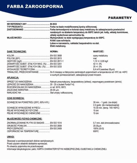Farba żaroodporna 1L - czarna Barpimo Coatings S.A