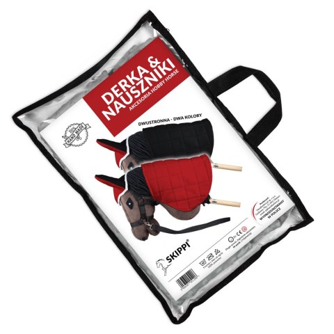 Derka dwustronna i nauszniki Skippi dla Hobby Horse - czerwony i czarny