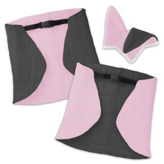 Derka dwustronna i nauszniki Skippi dla Hobby Horse - różowa i szara