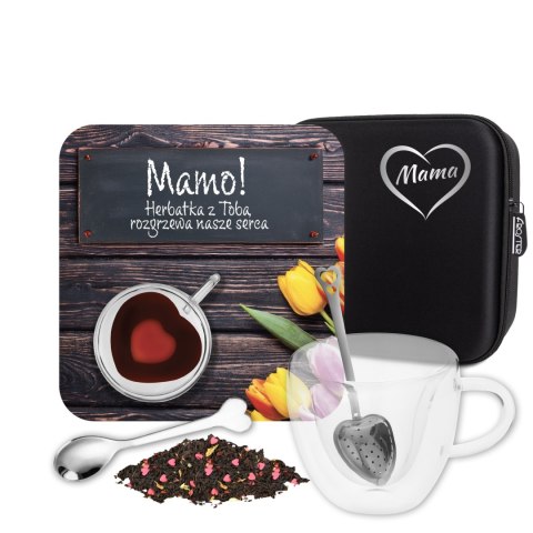 Zestaw Prezentowy dla Mamy - Serce - Filiżanka serce, herbata, akcesoria
