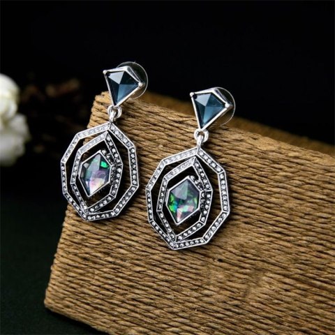 KOLCZYKI BLUE OPAL STONE WYSADZANE KRYSZTAŁKAMI