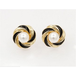 KOLCZYKI ZAWIJASY Z PEREŁKĄ ZŁOTO Z CZERNIĄ K517