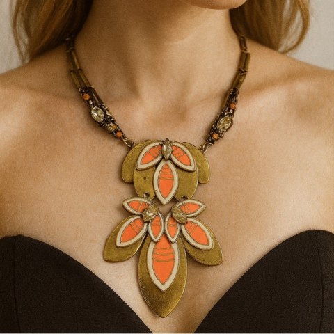 NASZYJNIK KOLIA BOHO KWIATY ZŁOTO POMARAŃCZ N443