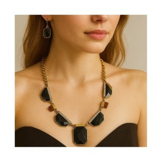 NASZYJNIK KOLIA CZARNA, ZŁOTA DUŻA N373