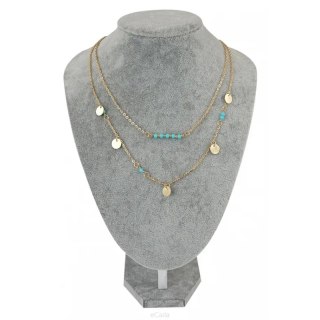 Naszyjnik delikatny podwójny celebrytka z turkusem N164