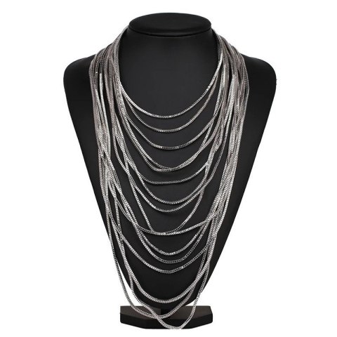 Naszyjnik długi łańcuchy srebrny, warstwowy i efektowny N175