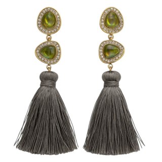 KOLCZYKI CHWOSTY szare frędzle, kryształ opalizujący K839