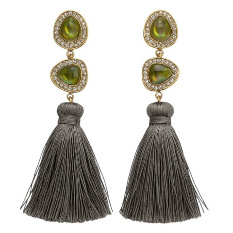 KOLCZYKI CHWOSTY szare frędzle, kryształ opalizujący K839