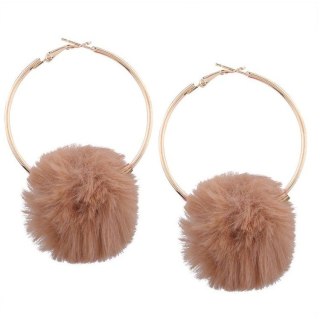 KOLCZYKI KOŁA POMPON BEŻOWE K632BEZ