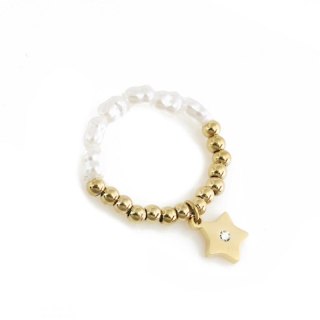 Pierścionek na gumce stal chirurgiczna pozłacana PST738