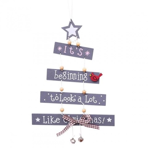 Ozdoba świąteczna drewniana choinka szara KSN67