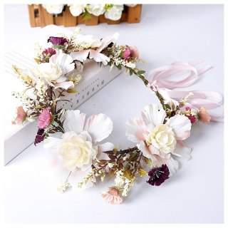 Wianek, opaska do włosów z kwiatów, delikatny wianuszek BOHO W108