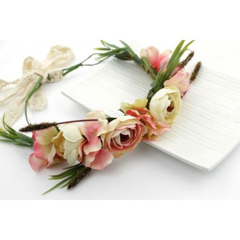 Wianek, opaska do włosów z kwiatów, delikatny wianuszek BOHO W58R