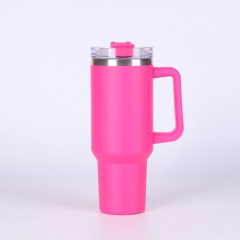 DUŻY POJEMNY KUBEK TERMICZNY Z UCHWYTEM i słomką TERMOS 1L RÓŻOWY CUP10