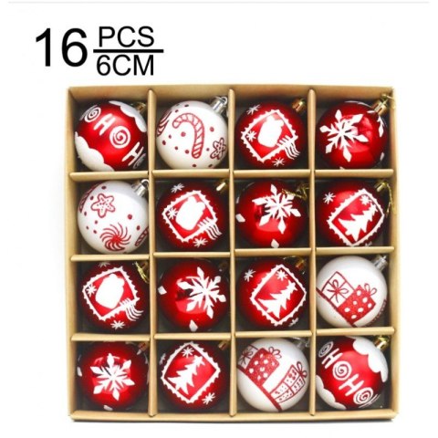 Komplet bombek 16sztuk w opakowaniu czerwone białe 6cm, bombki na choinkę BSN35