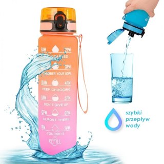 Butelka na wodę, bidon z miarką 1L OMBRE Pomarańcz z Fuksją BD15