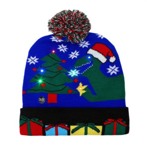 Czapka świąteczna świecąca LED z pomponem, DINOZAUR Świąteczny CZ53