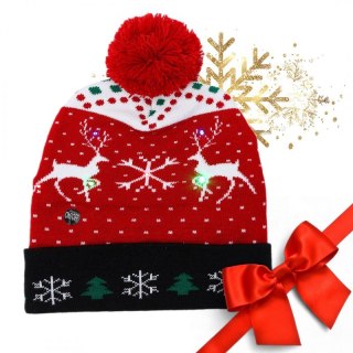 Czapka świąteczna świecąca LED z pomponem, RENIFERY Boże Narodzenie CZ51
