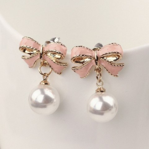 Kolczyki wiszące, efektowne perłowe Kule z kokardkami, K1691