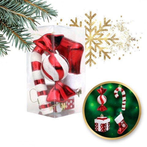 Komplet bombek cukierki 4 szt XL czerwone w opakowaniu, bombki na choinkę BSN51