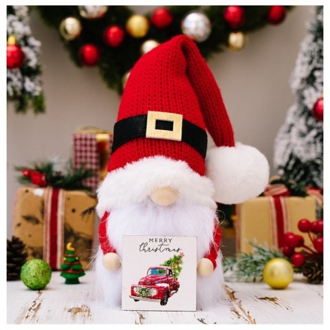 Krasnal Skrzat stojący czerwony w okularach Boże Narodzenie 24cm KSN167