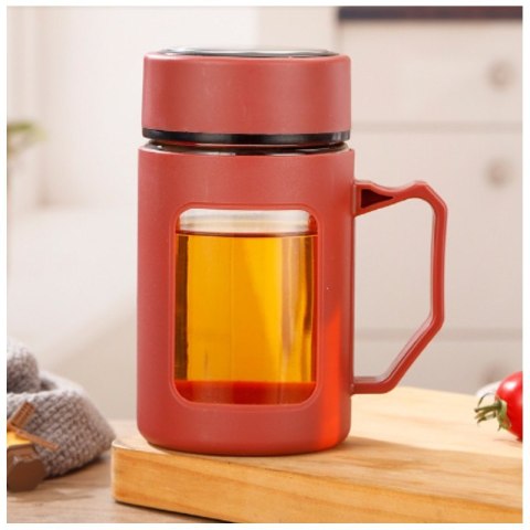 Kubek bidon ze szkła na Kawę Herbatę z uchwytem czerwony 500 ML CUP18CZE