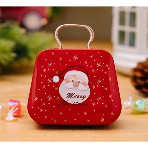 Metalowy pojemnik z uchwytem na cukierki czerwony z Mikołajem 7cmx5,5cm KSN163