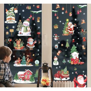 Świąteczne naklejki kolorowe na okno 9 Arkuszy 20 x 30cm NKD12