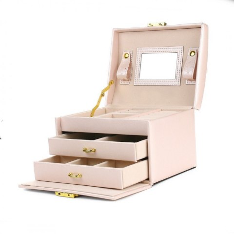Szkatułka na biżuterię, kuferek w kolorze pudrowego różu PD49PR