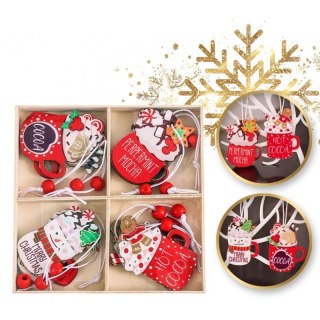 Zawieszki choinkowe PIERNICZKI drewniane 12 szt w opakowaniu BSN48