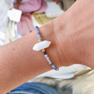 Bransoletka na rękę stal chirurgiczna pozłacana 14k złotem kryształ górski BST1451