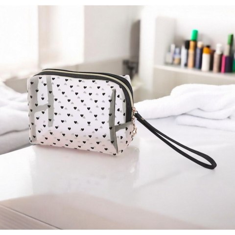 Kosmetyczka damska transparentna czarne serca 12x18x8cm KS126