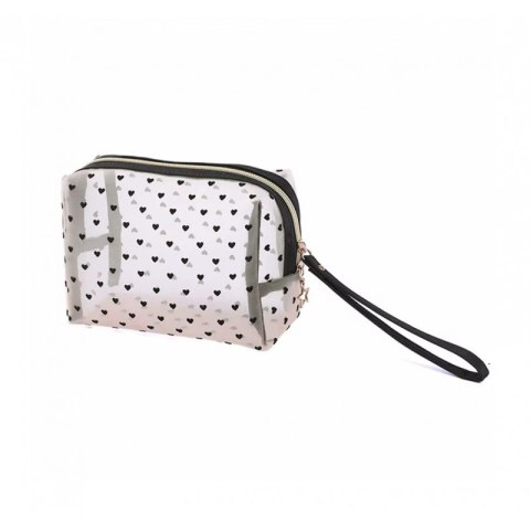 Kosmetyczka damska transparentna czarne serca 12x18x8cm KS126
