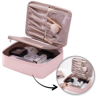 Kosmetyczka rozkładana elegancka kuferek etui pudrowy róż KS87