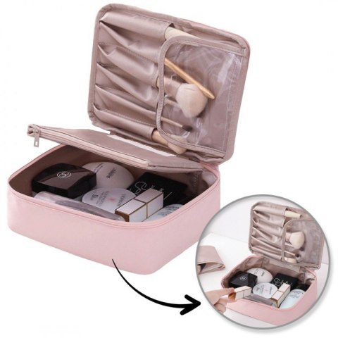 Kosmetyczka rozkładana elegancka kuferek etui pudrowy róż KS87