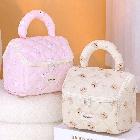 Kosmetyczka rozkładana elegancka kuferek pikowana BUNNY różowa KS131R