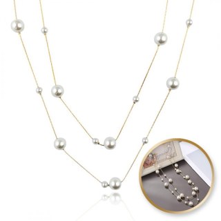 Naszyjnik długi podwójny stal szlachetna pozłacana 14k złotem PEREŁKI NST2189