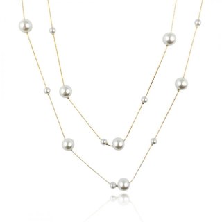 Naszyjnik długi podwójny stal szlachetna pozłacana 14k złotem PEREŁKI NST2189