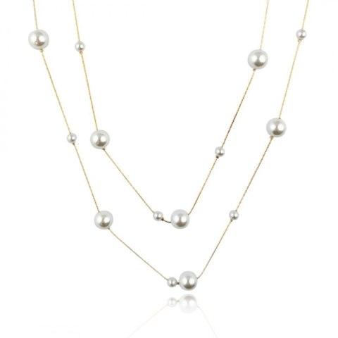 Naszyjnik długi podwójny stal szlachetna pozłacana 14k złotem PEREŁKI NST2189