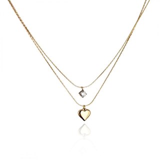 Naszyjnik podwójny SERCE stal szlachetna pozłacana 14k złotem NST2180