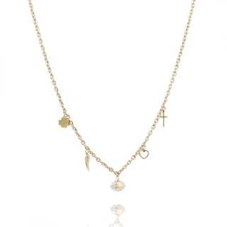 Naszyjnik stal szlachetna pozłacana 14k złotem kryształ górski NST1585