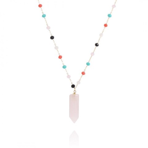 Naszyjnik stal szlachetna pozłacana 14k złotem kryształ górski NST1604