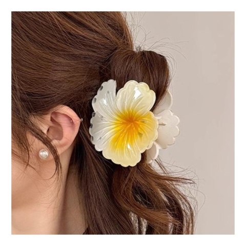 Spinka do włosów klamra XL kwiat HIBISKUS OMBRE żółta 7,5 x 7,5cm SP385