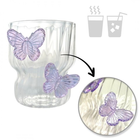 Szklanka ryflowana, z falowanymi ściankami, MOTYLKI fiolet 260 ml 1szt SZK162